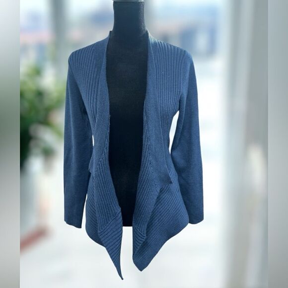 EILEEN FISHER 100% Merino Wool Wrap Ribbed Waterfall Cardigan Size M - Picture 6 of 12